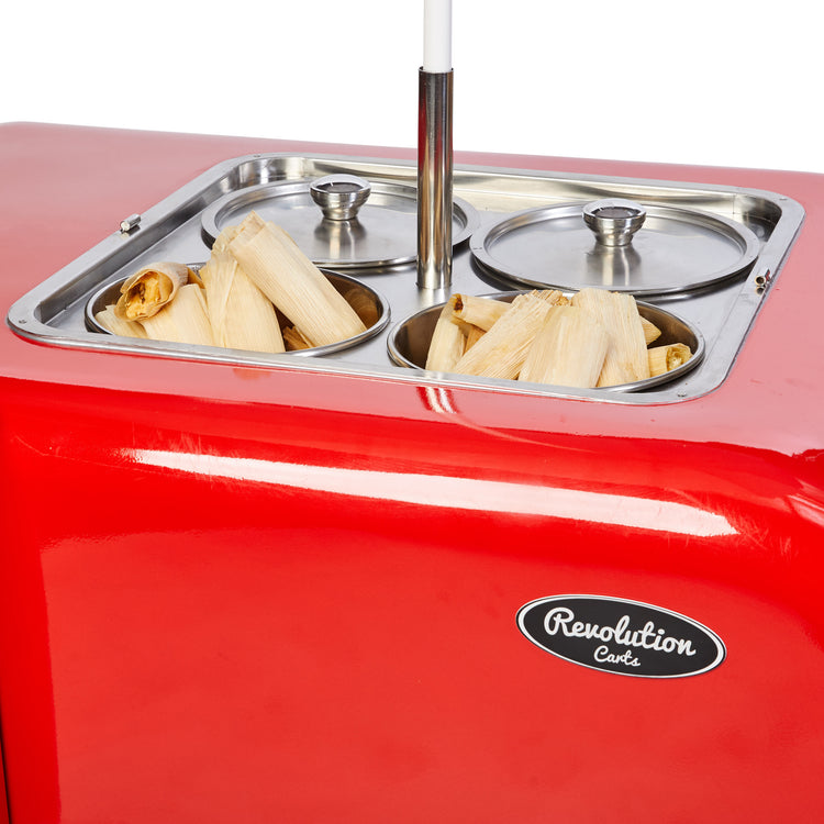 Tamale Cart for street vending in Los Angeles detail of homemade tamales in the pots