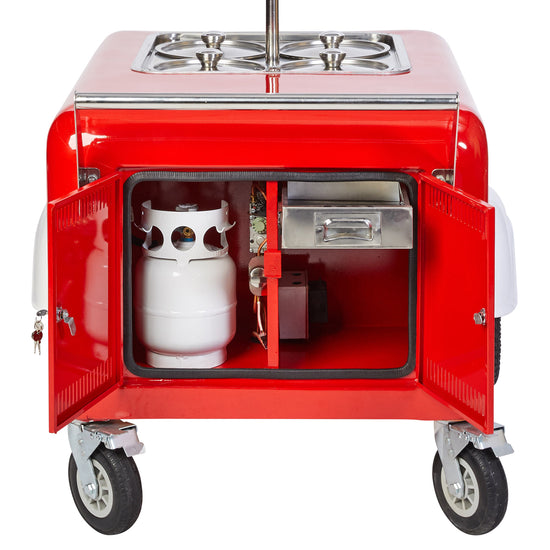 Tamale Cart for street vending lockable cabinet close up with drawer and propane system